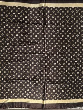 Louis Vuitton Chocolate Brown & Cream Monogram Silk Square Scarf